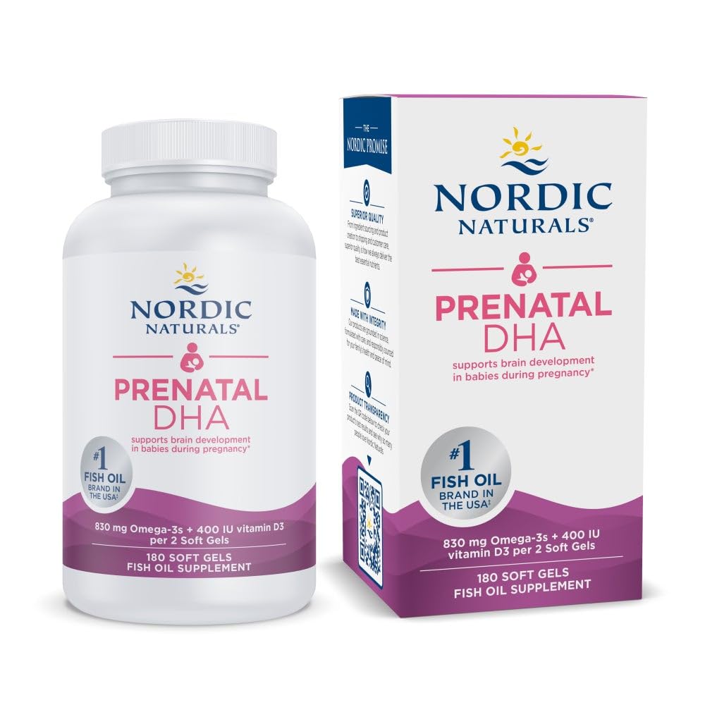 Nordic Naturals Prenatal DHA, Unflavored - 180 Soft Gels - 830 mg Omega-3 + 400 IU Vitamin D3 - Supports Brain Development in Babies During Pregnancy & Lactation - Non-GMO - 90 Servings - FENGGESTORE20
