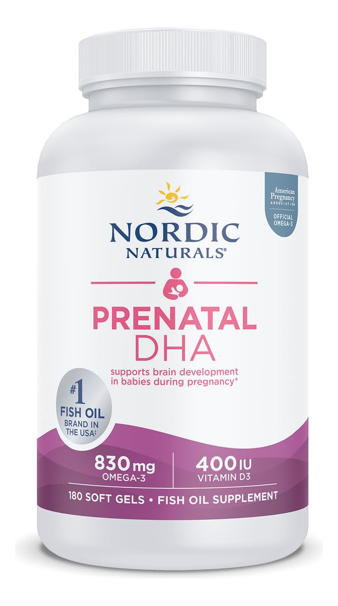 Nordic Naturals Prenatal DHA, Unflavored - 180 Soft Gels - 830 mg Omega-3 + 400 IU Vitamin D3 - Supports Brain Development in Babies During Pregnancy & Lactation - Non-GMO - 90 Servings - FENGGESTORE20