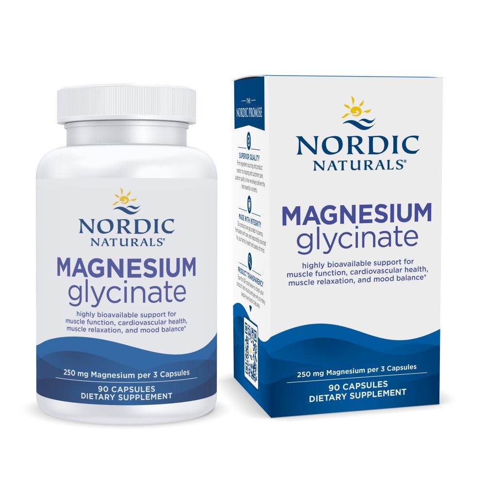Nordic Naturals Vegetarian Magnesium Glycinate Capsules, Unflavored, 90 Count - 250mg Magnesium per Serving - Highly Bioavailable Support for Muscle & Cardiovascular - FENGGESTORE20