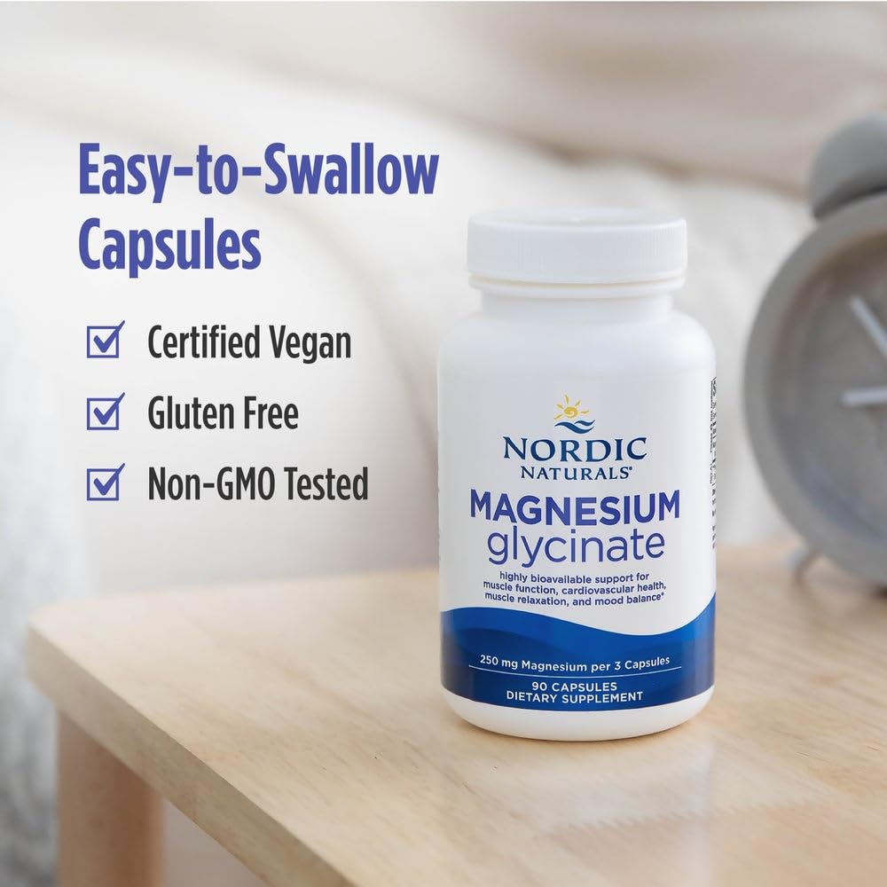 Nordic Naturals Vegetarian Magnesium Glycinate Capsules, Unflavored, 90 Count - 250mg Magnesium per Serving - Highly Bioavailable Support for Muscle & Cardiovascular - FENGGESTORE20