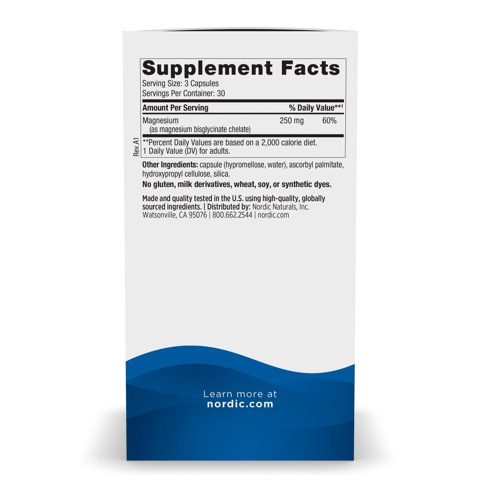 Nordic Naturals Vegetarian Magnesium Glycinate Capsules, Unflavored, 90 Count - 250mg Magnesium per Serving - Highly Bioavailable Support for Muscle & Cardiovascular - FENGGESTORE20