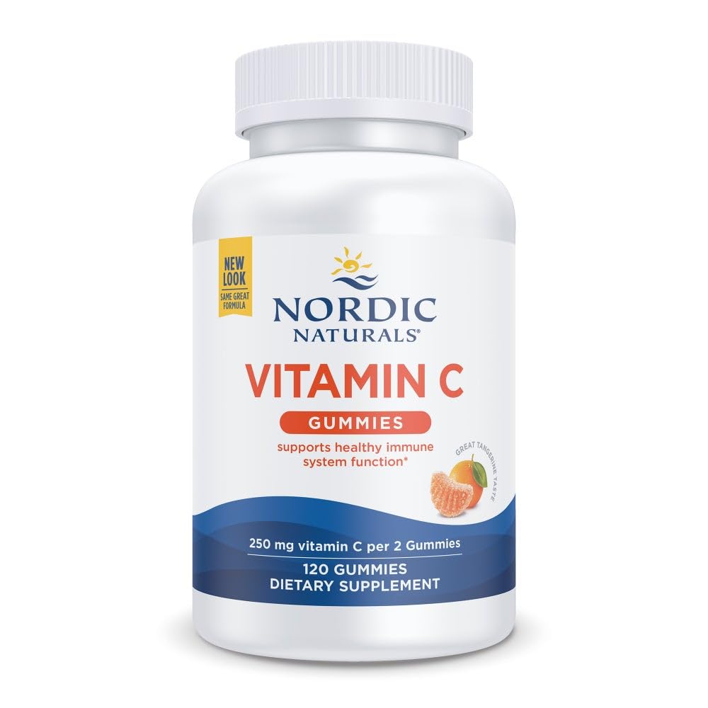 Nordic Naturals Vitamin C Gummies, Tart Tangerine - 120 Gummies - 250 mg Vitamin C - Immune Support, Antioxidant Protection, Child Growth & Development - Non-GMO, Vegan - 60 Servings - FENGGESTORE20
