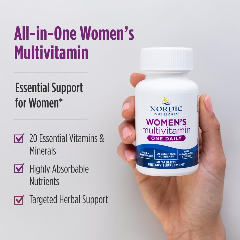 Nordic Naturals Women’s Multivitamin One Daily - Skin, Hair, Energy, & Bone Support - Immunity Supplement - 20 Essential Nutrients - 30 Tablets - 30 Servings - FENGGESTORE20