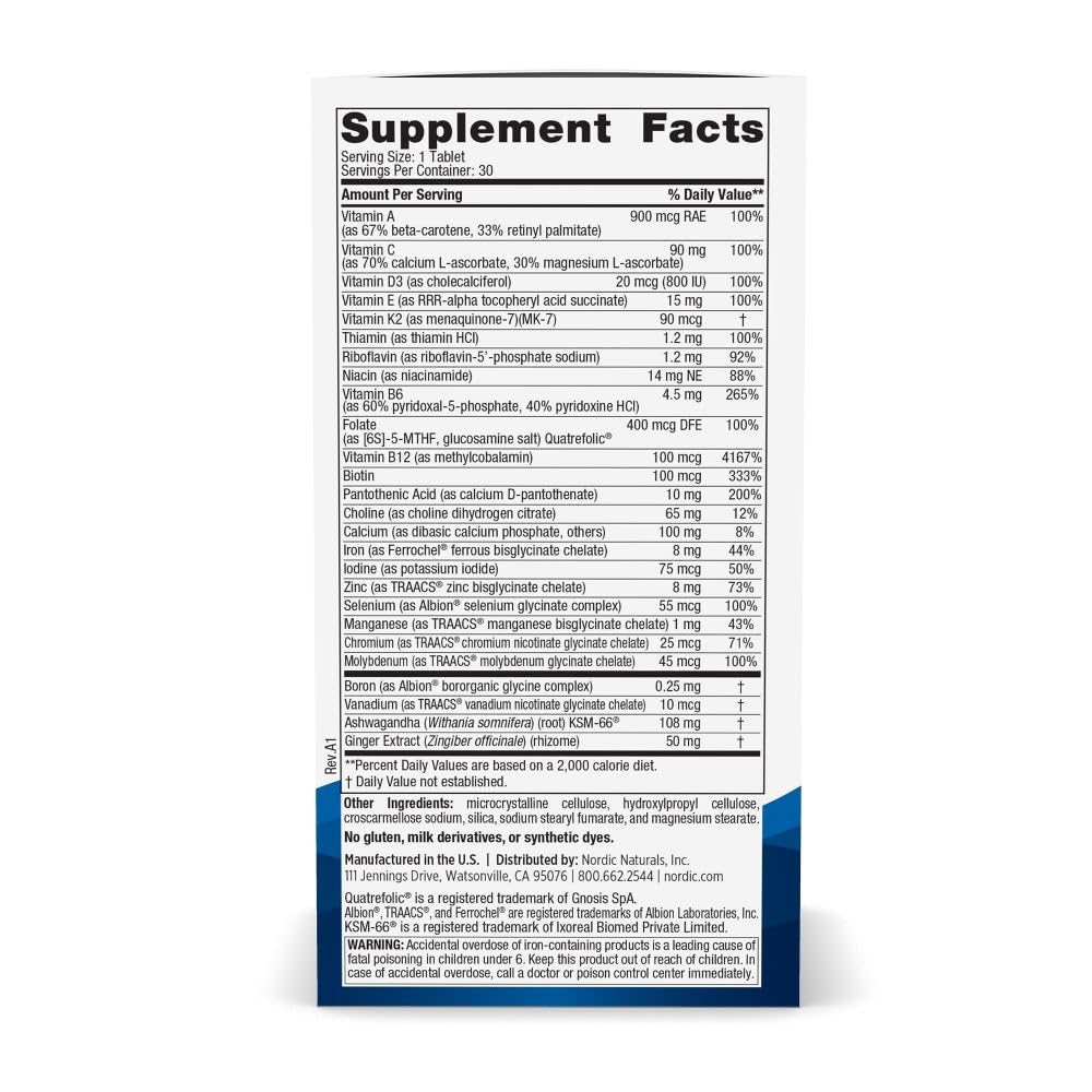 Nordic Naturals Women’s Multivitamin One Daily - Skin, Hair, Energy, & Bone Support - Immunity Supplement - 20 Essential Nutrients - 30 Tablets - 30 Servings - FENGGESTORE20