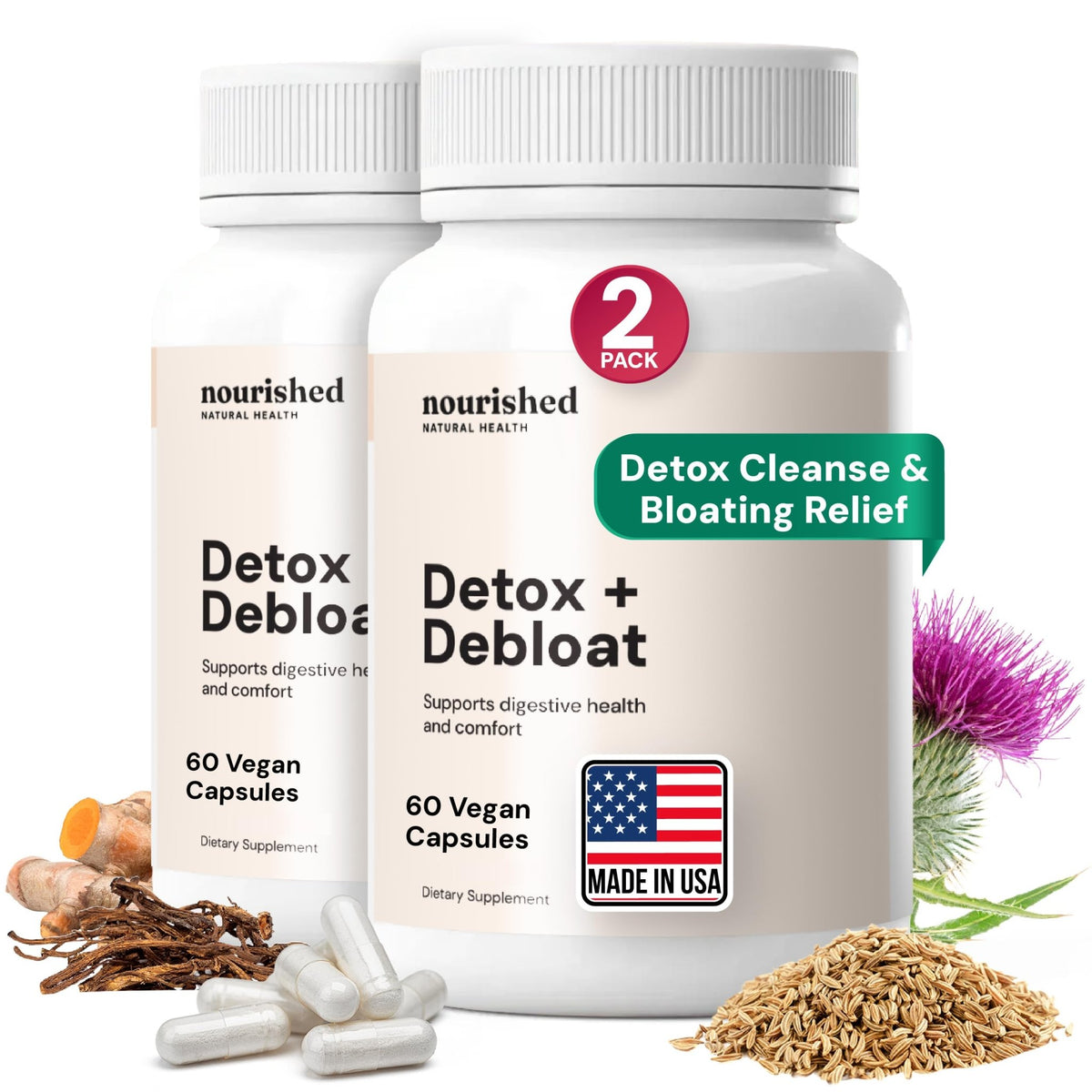 Nourished Natural Health Detox + Debloat - Detox Cleanse and Bloating Relief for Women - Liver and Digestive Support with Milk Thistle - FENGGESTORE20