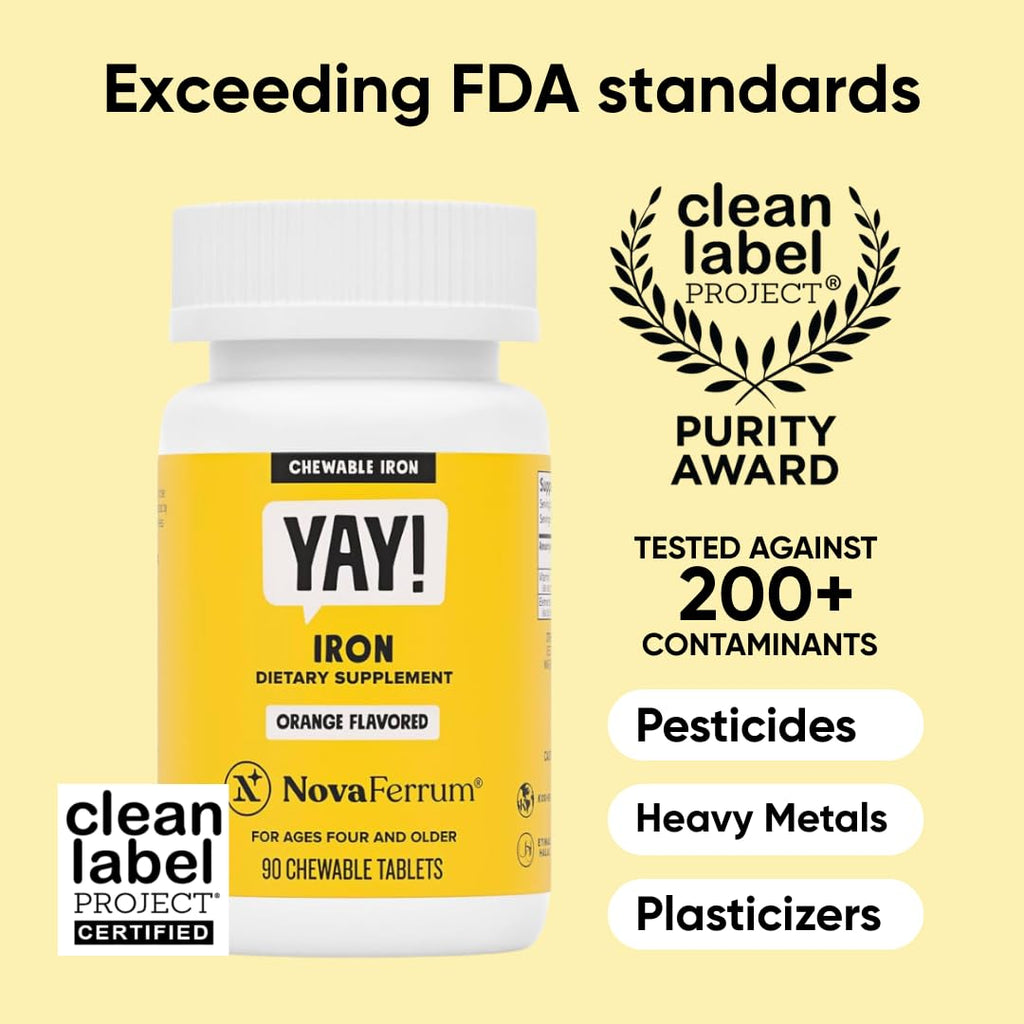 NovaFerrum Yay | Chewable Iron Supplement for Kids & Adults Ages 4 and Over | 18mg of Iron | 90 Servings | Sugar Free - FENGGESTORE20
