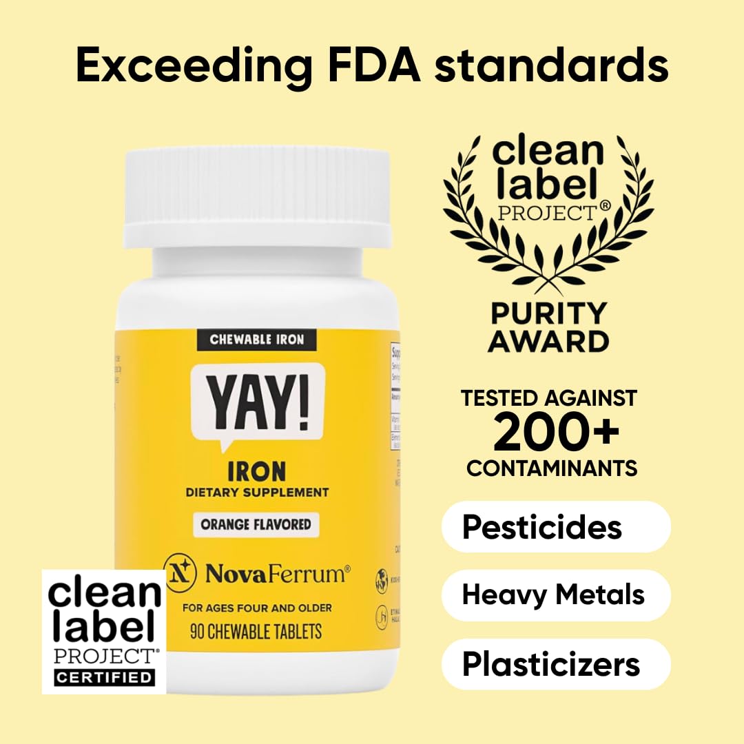 NovaFerrum Yay | Chewable Iron Supplement for Kids & Adults Ages 4 and Over | 18mg of Iron | 90 Servings | Sugar Free - FENGGESTORE20