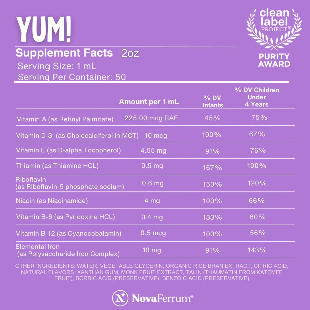 NovaFerrum Yum | Multivitamin with Iron for Infants, Toddlers & Kids Ages 4 & Under | Immune Support | Gluten Free Certified - FENGGESTORE20