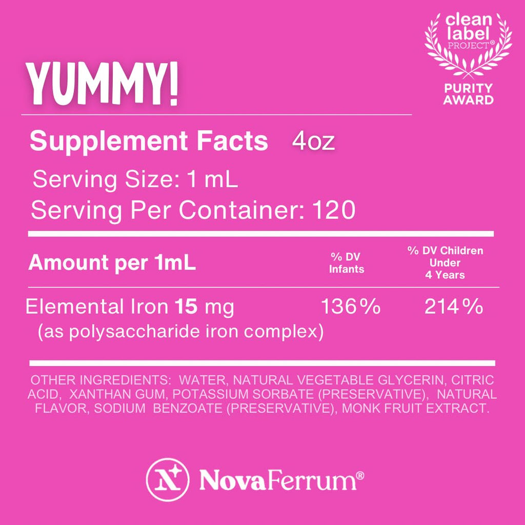 NovaFerrum Yummy | Pediatric Drops Liquid Iron Supplement for Infants and Toddlers | Liquid Iron for Kids | 15mg of Iron Per 1mL Dose | Ages 4 & Under - FENGGESTORE20
