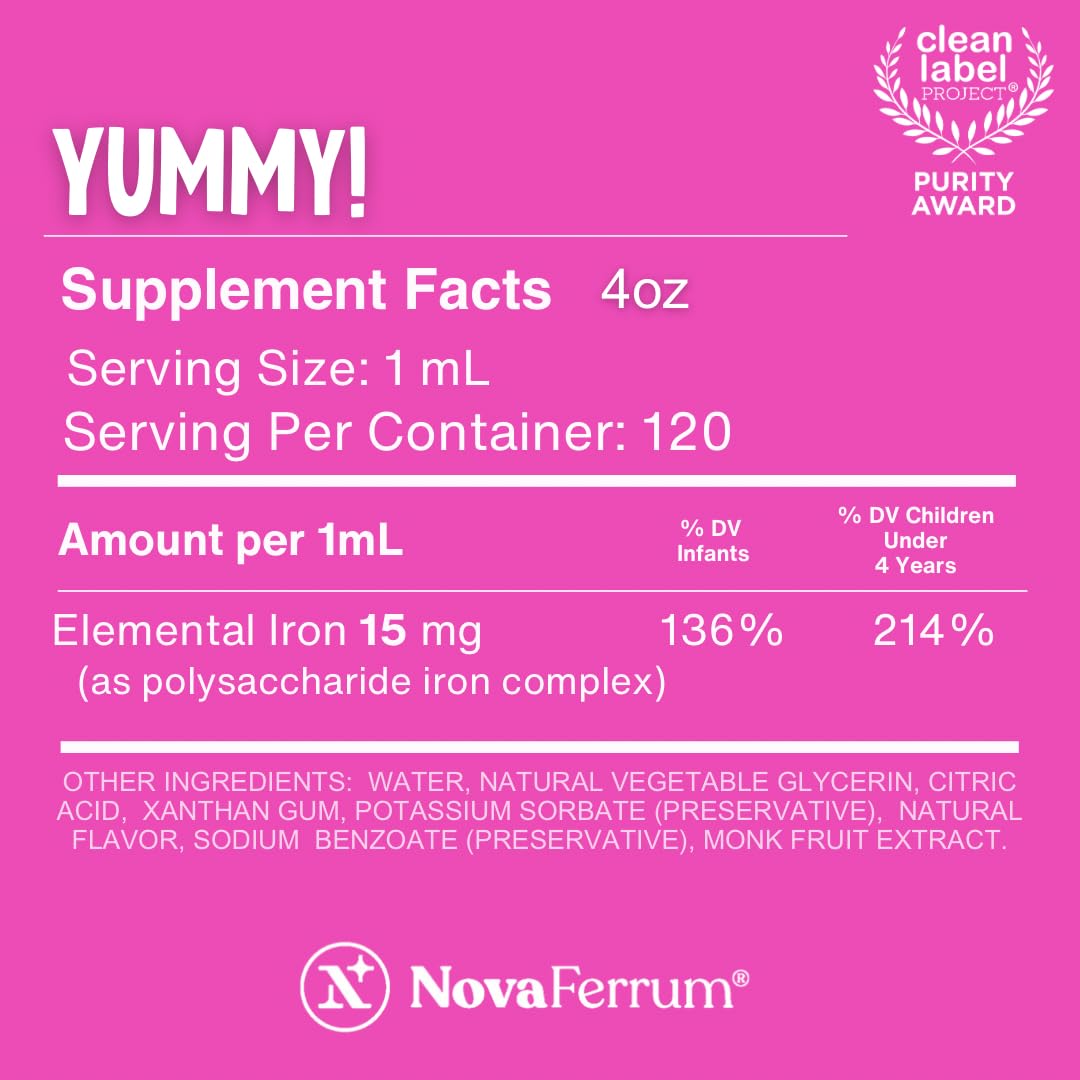 NovaFerrum Yummy | Pediatric Drops Liquid Iron Supplement for Infants and Toddlers | Liquid Iron for Kids | 15mg of Iron Per 1mL Dose | Ages 4 & Under - FENGGESTORE20