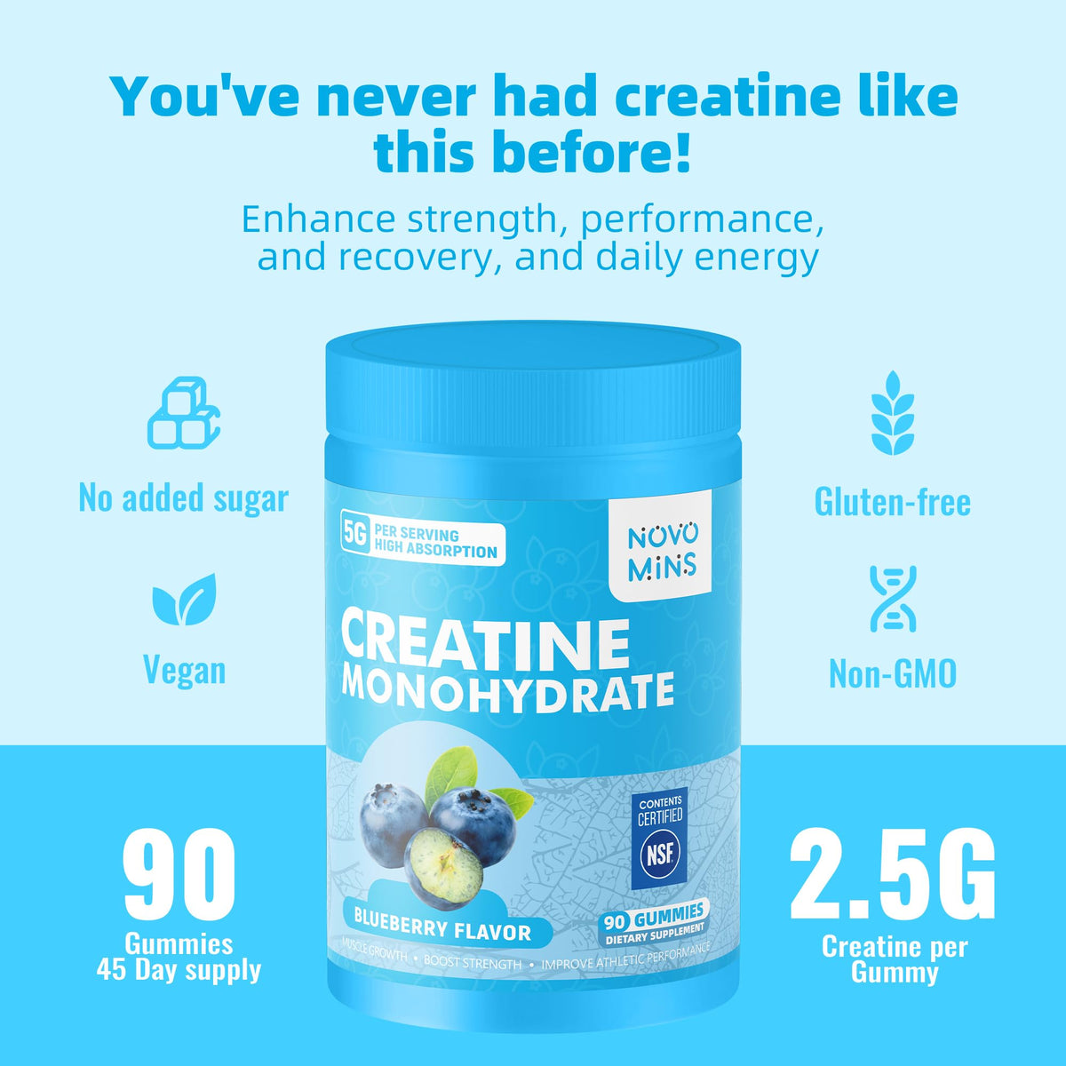 novomins Creatine Monohydrate Gummies 5000mg for Men & Women, Chewables Creatine Monohydrate for Muscle Strength, Muscle Builder, Energy Boost, Pre-Workout Supplement - FENGGESTORE20