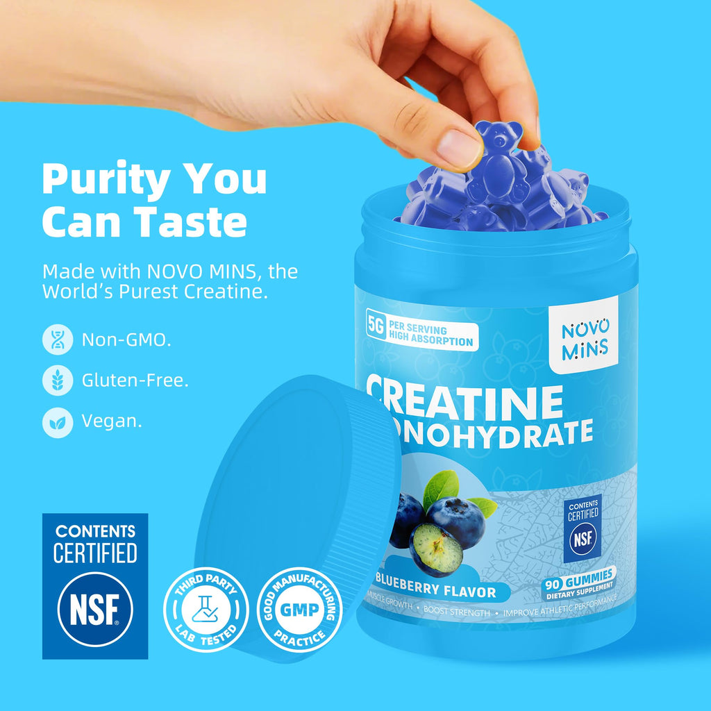 novomins Creatine Monohydrate Gummies 5000mg for Men & Women, Chewables Creatine Monohydrate for Muscle Strength, Muscle Builder, Energy Boost, Pre-Workout Supplement - FENGGESTORE20