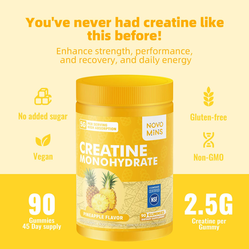 novomins Creatine Monohydrate Gummies for Men & Women, Chewables Creatine Monohydrate for Muscle Strength, Muscle Builder, Energy Boost, Pre-Workout Supplement - FENGGESTORE20