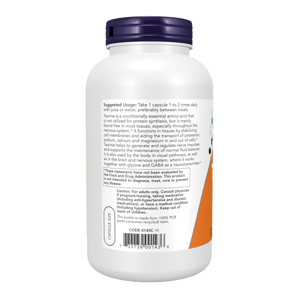 NOW Foods Supplements, Taurine 1,000 mg, Double Strength, Nervous System Health*, 250 Veg Capsules - FENGGESTORE20