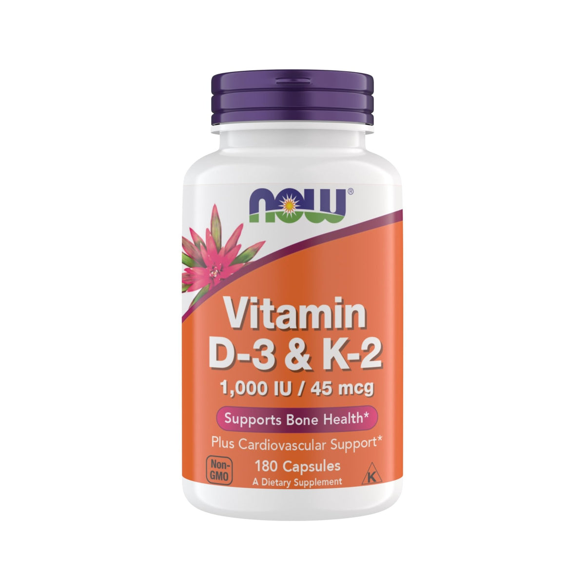 Now Supplements Vitamin D3 K2, 1,000 IU/45 mcg, Cardiovascular Support, Supports Bone Health, 180 Vegetarian Capsules - FENGGESTORE20