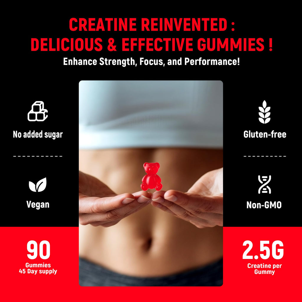 NSF Certified Creatine Gummy - Creatine Monohydrate Gummies 5g for Men & Women - Boost Focus,Strength, and Endurance, Vegan, Gluten-Free, Non-GMO, 2.5 Gram Creatine - FENGGESTORE20