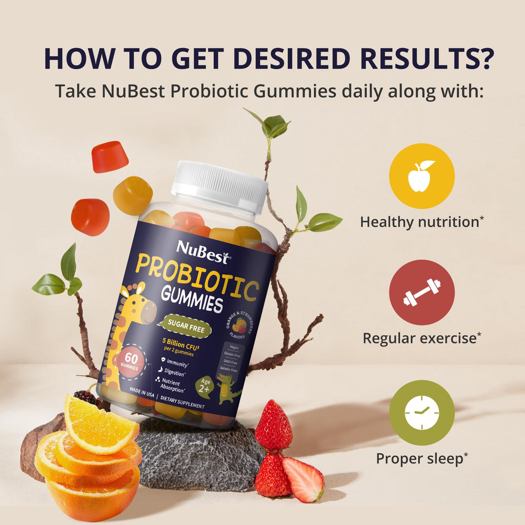 NuBest Daily Probiotic Gummies for Kids & Teens with 5 Billion CFUs | Supports Immune, Gut, and Digestive Health | No Added Sugar | Yummy Strawberry - FENGGESTORE20