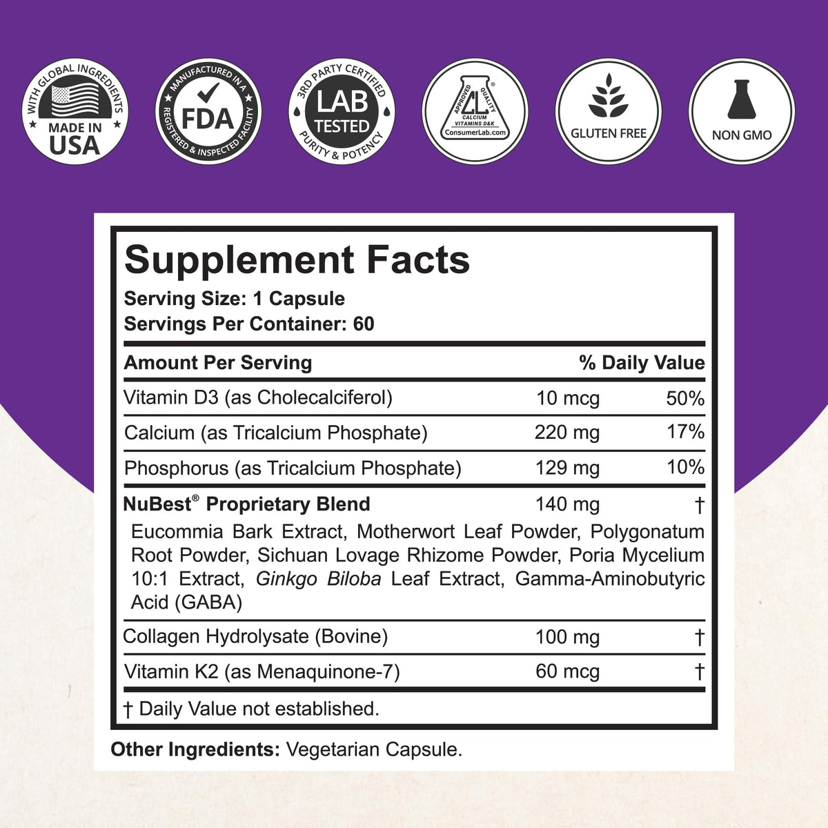 NuBest Tall 10+ Premium Bone Strength Formula, Enhanced Immunity and Overall Health for Age 10+ with Calcium, Vitamin D3, Vitamin K2, and Multivitamins | 60 Capsules | 1 Month Supply - FENGGESTORE20