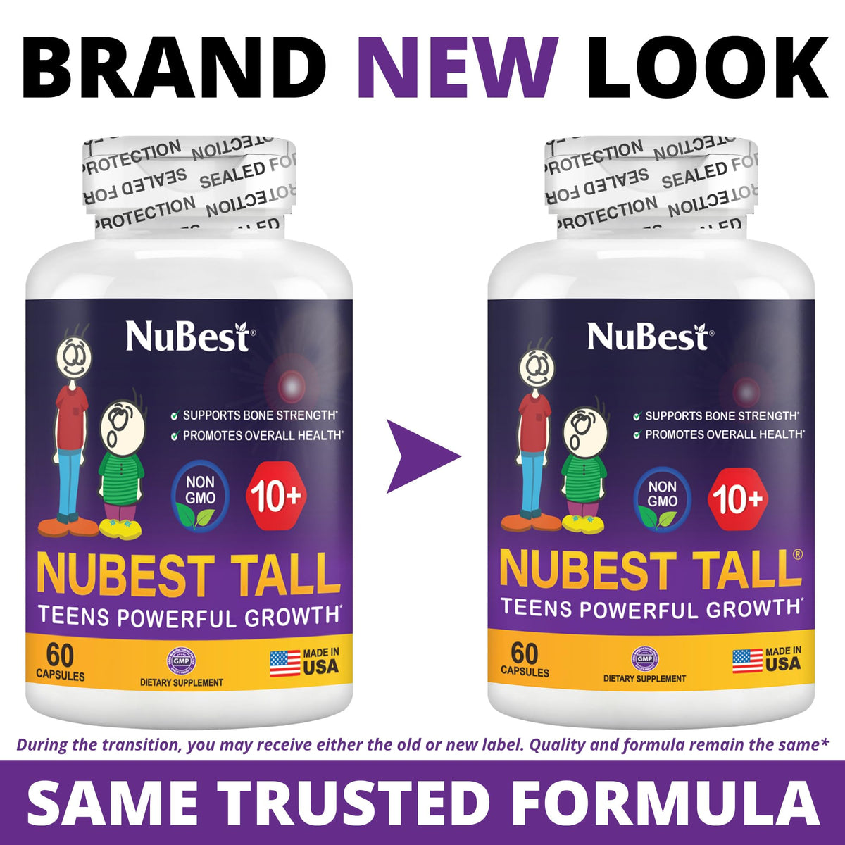 NuBest Tall 10+ Premium Bone Strength Formula, Enhanced Immunity and Overall Health for Age 10+ with Calcium, Vitamin D3, Vitamin K2, and Multivitamins | 60 Capsules | 1 Month Supply - FENGGESTORE20