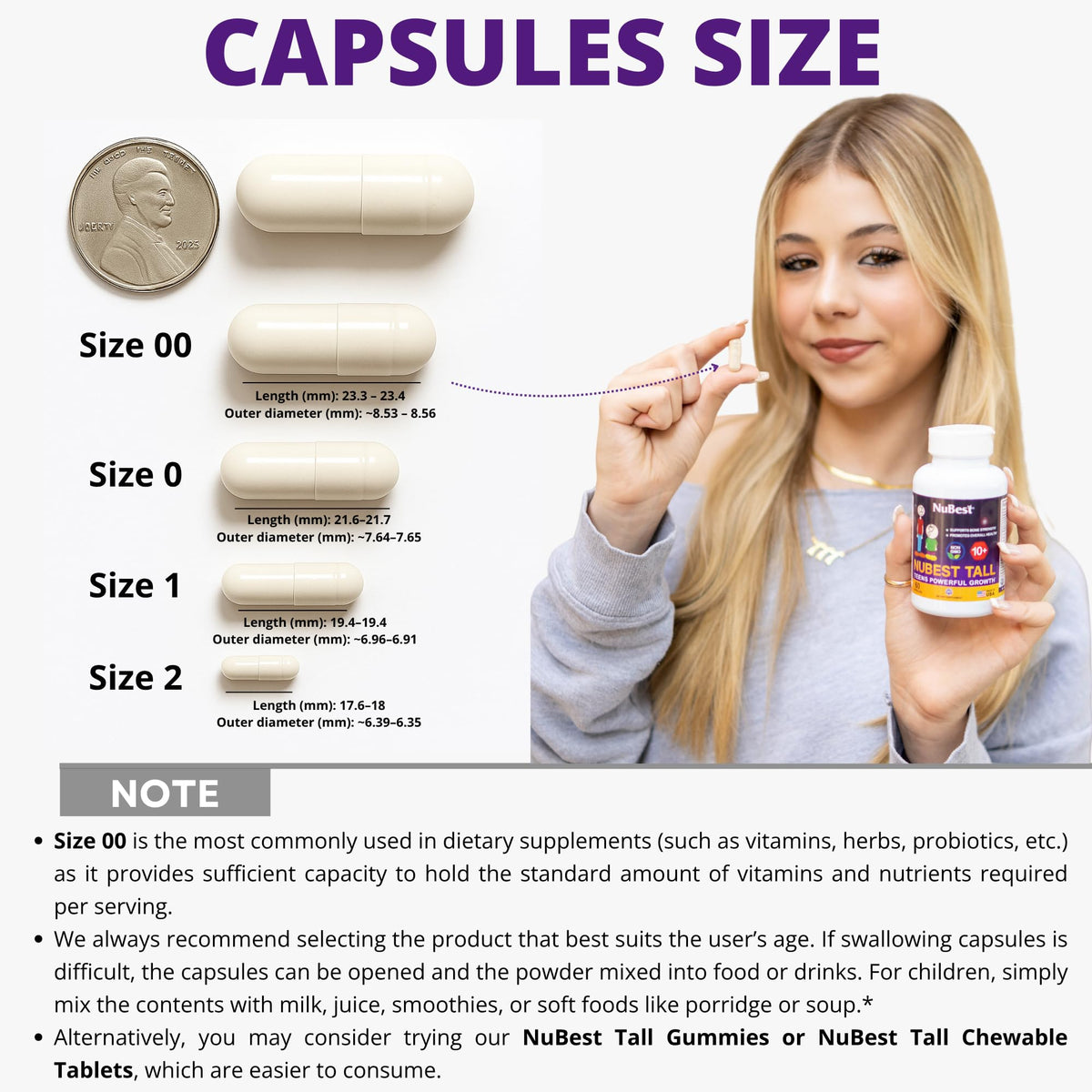 NuBest Tall 10+ Premium Bone Strength Formula, Enhanced Immunity and Overall Health for Age 10+ with Calcium, Vitamin D3, Vitamin K2, and Multivitamins | 60 Capsules | 1 Month Supply - FENGGESTORE20