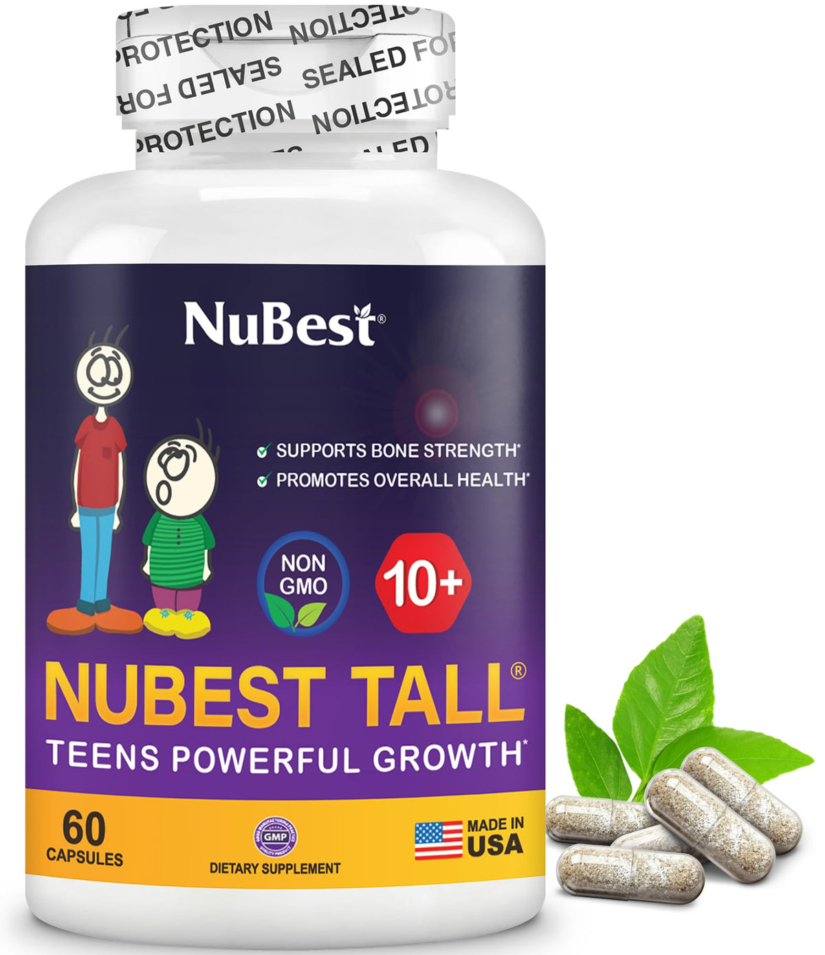 NuBest Tall 10+ Premium Bone Strength Formula, Enhanced Immunity and Overall Health for Age 10+ with Calcium, Vitamin D3, Vitamin K2, and Multivitamins | 60 Capsules | 1 Month Supply - FENGGESTORE20