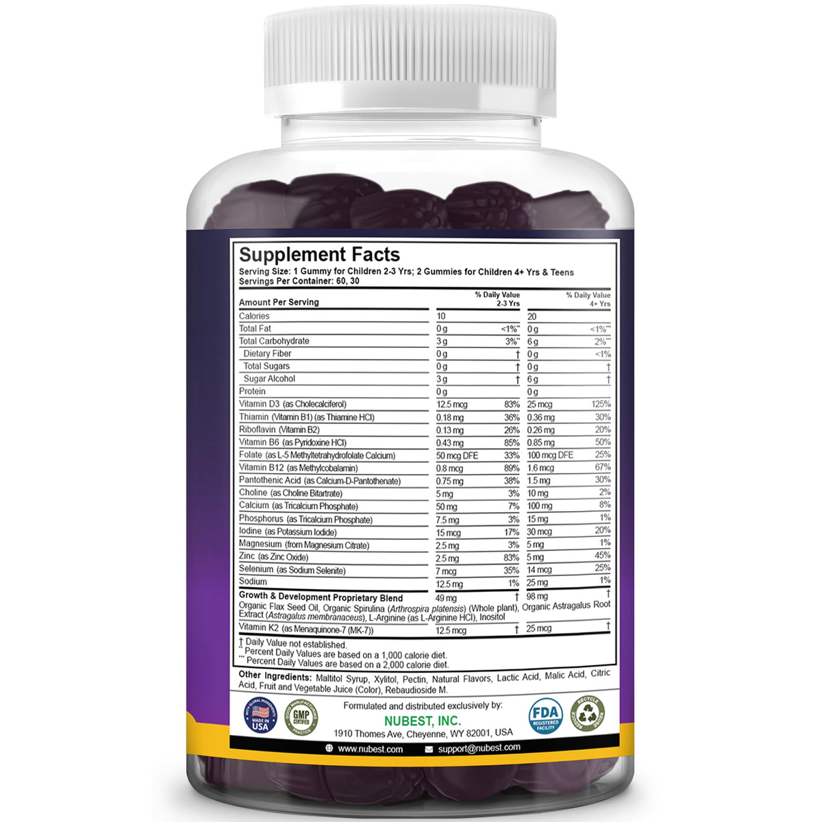 NuBest Tall Gummies for Kids Age 2+ & Teens | Bone Strength, Immunity, Digestive Health with Calcium, Vitamin D3, K2, B Complex, Magnesium, Zinc - FENGGESTORE20
