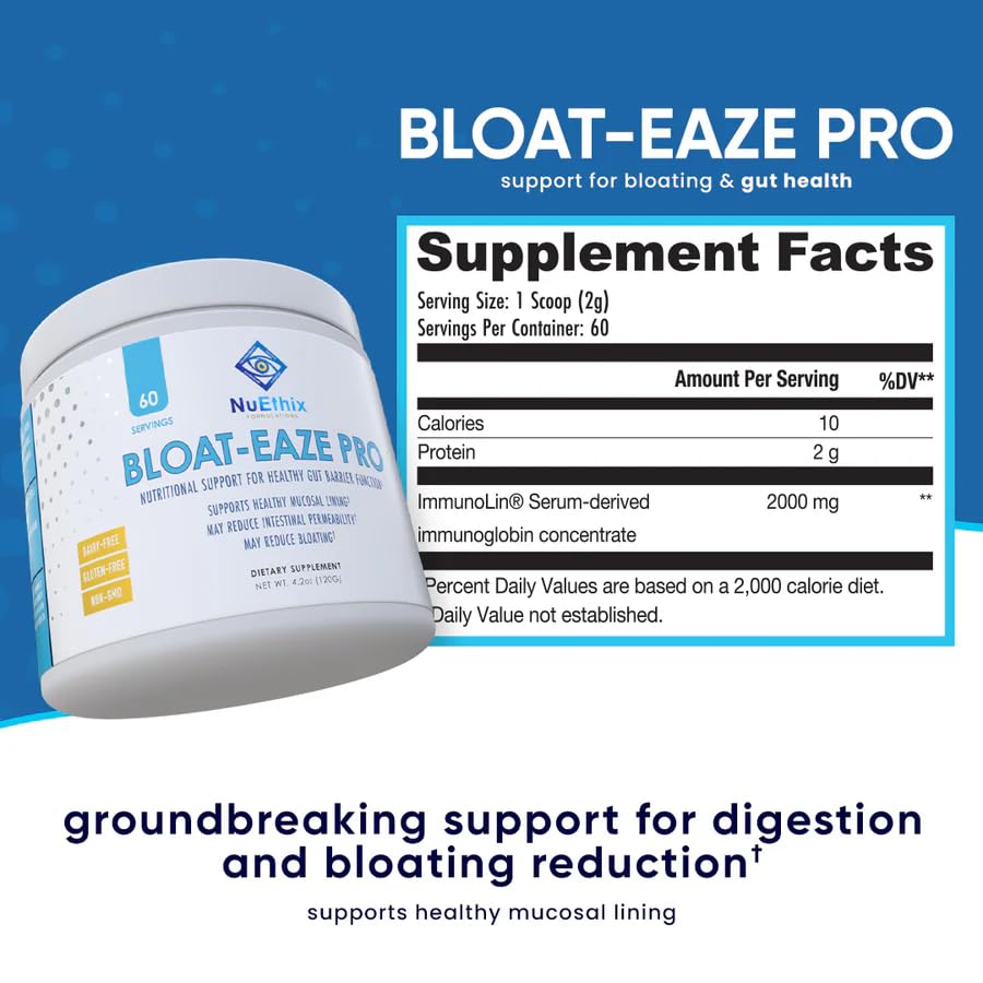 NuEthix Formulations Bloat Eaze Pro Support for Gut Barrier Function Dietary Supplement, 60 Servings - FENGGESTORE20