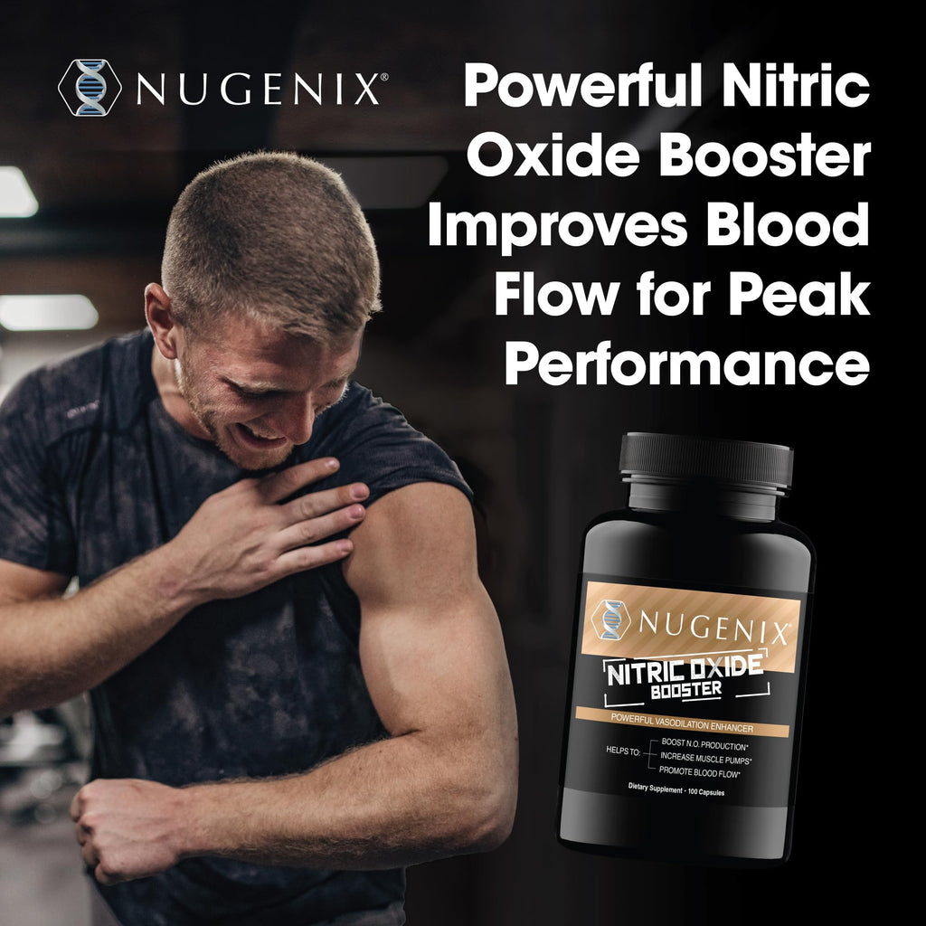 Nugenix Nitric Oxide Booster Supplement - Nitric Oxide Flow, L-Arginine, L-Citrulline, Pine Bark Extract - Vasodilator - 100 Capsules - FENGGESTORE20