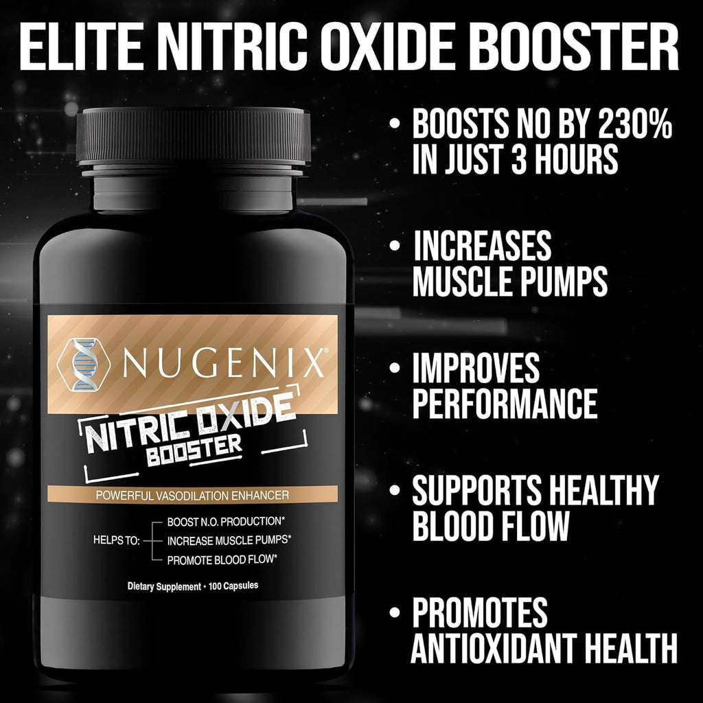 Nugenix Nitric Oxide Booster Supplement - Nitric Oxide Flow, L-Arginine, L-Citrulline, Pine Bark Extract - Vasodilator - 100 Capsules - FENGGESTORE20