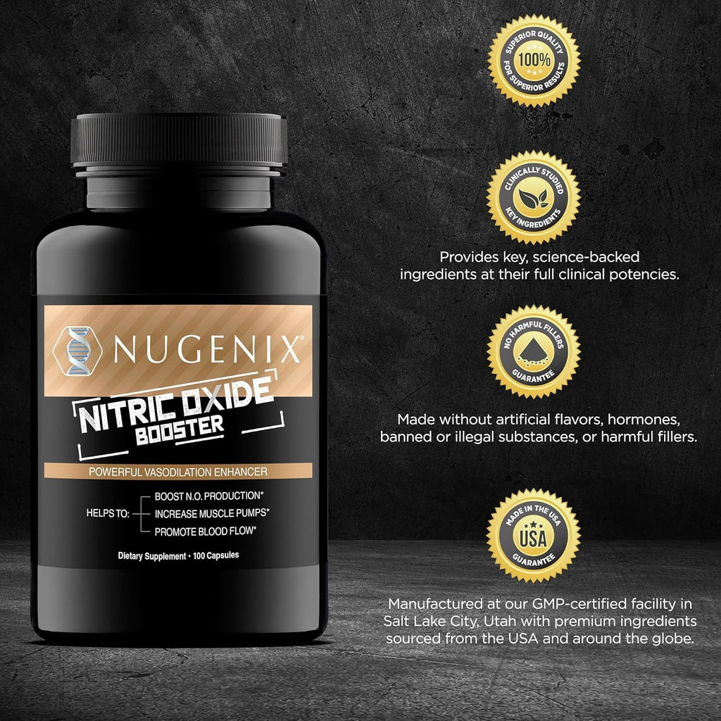 Nugenix Nitric Oxide Booster Supplement - Nitric Oxide Flow, L-Arginine, L-Citrulline, Pine Bark Extract - Vasodilator - 100 Capsules - FENGGESTORE20