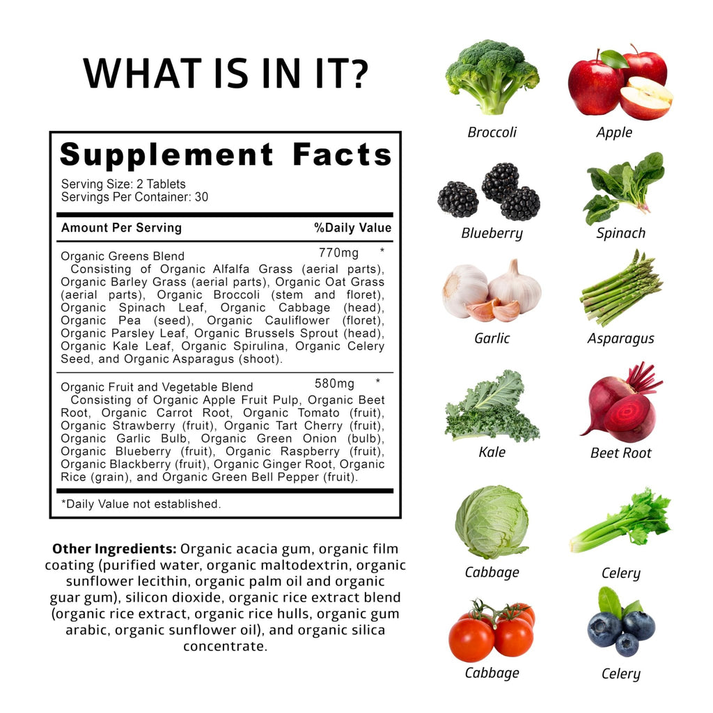 Number One Nutrition USDA Organic and Easy-to-Take Super Greens, Better Than Powder Fruits & Veggies Supplement with 28 Superfood - FENGGESTORE20