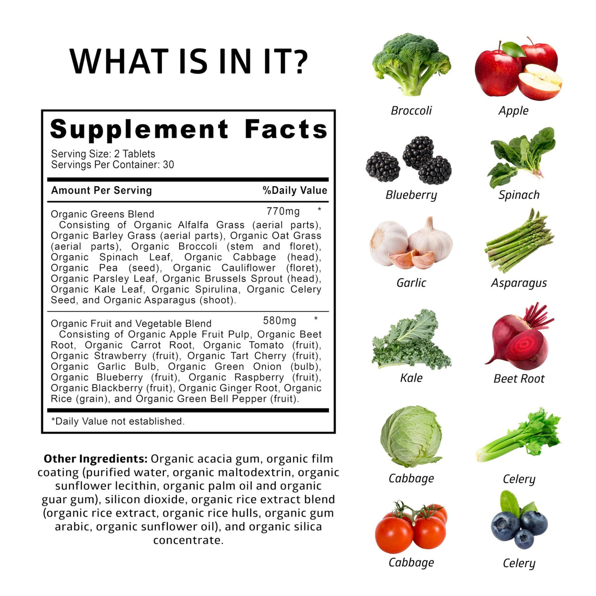 Number One Nutrition USDA Organic and Easy-to-Take Super Greens, Better Than Powder Fruits & Veggies Supplement with 28 Superfood - FENGGESTORE20