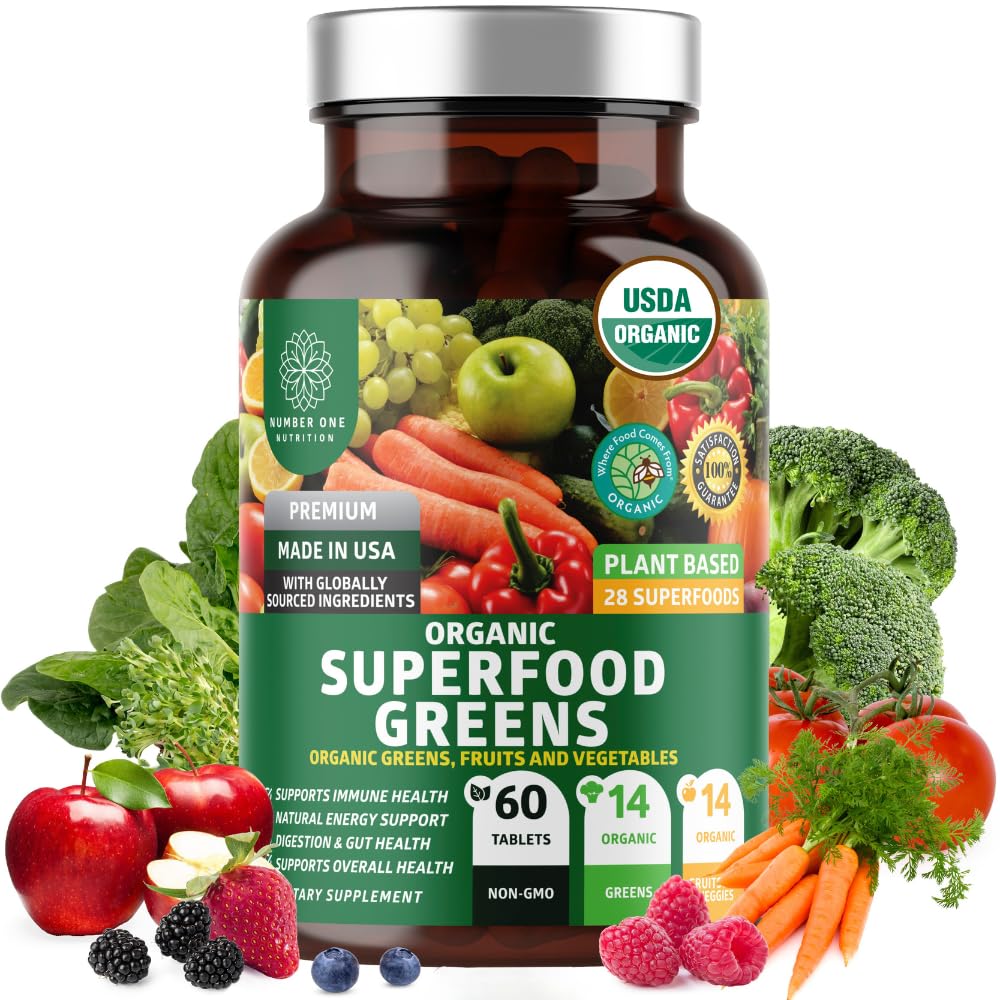 Number One Nutrition USDA Organic and Easy-to-Take Super Greens, Better Than Powder Fruits & Veggies Supplement with 28 Superfood - FENGGESTORE20