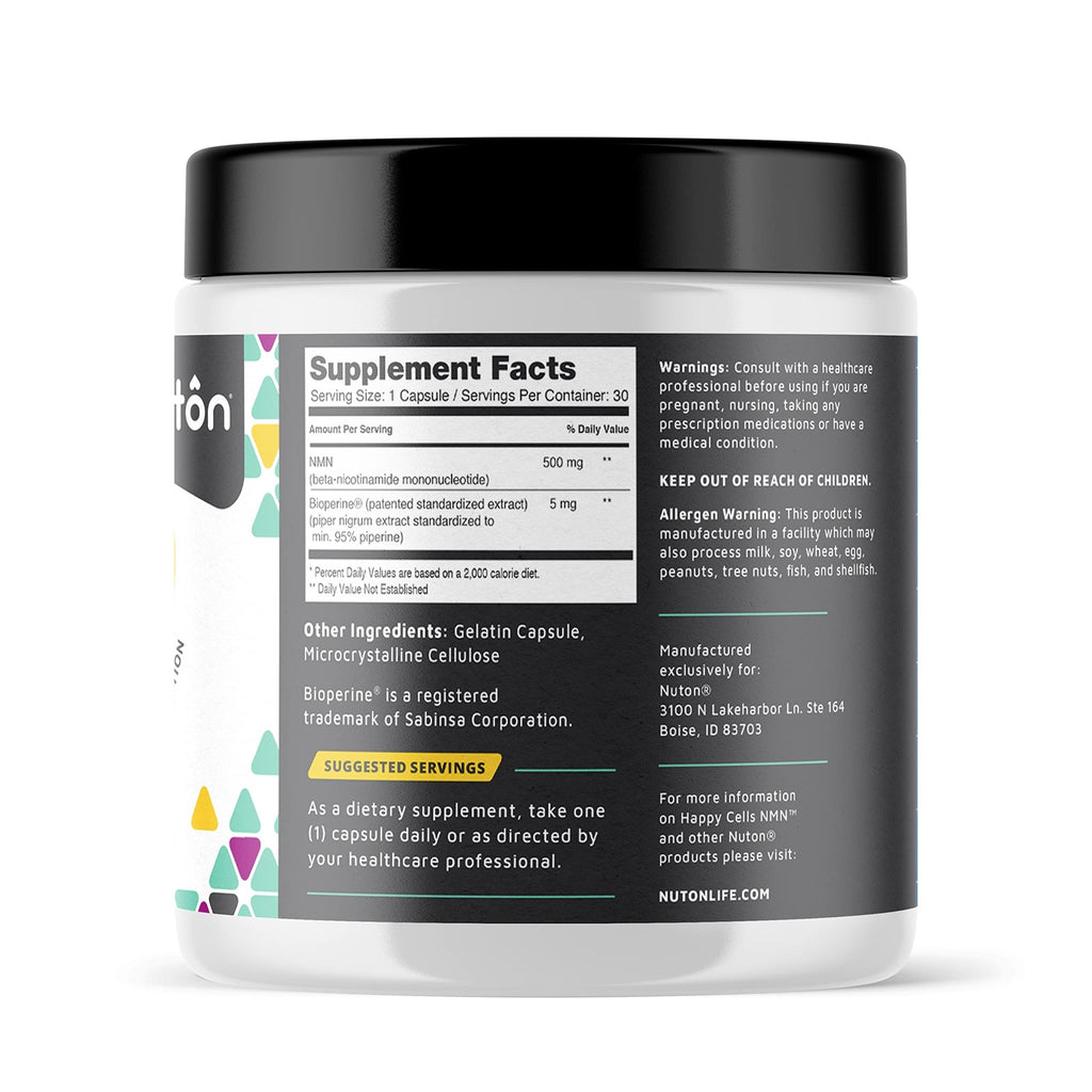 Nuton Happy Cells - NMN Supplement with Bioperine for Healthy Aging & Cellular Repair - NAD+ Supplement - Protects DNA, Promotes Skin Health & Brain Function - FENGGESTORE20