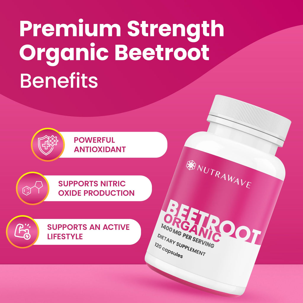 Nutra Wave 1400mg Organic Beet Root Capsules Per Serving – Nitric Oxide Booster for Men – Supports Blood Pressure, Energy, Circulation & Heart Health – Non-GMO, Vegan – 120 Capsules / 60 Day Supply - FENGGESTORE20