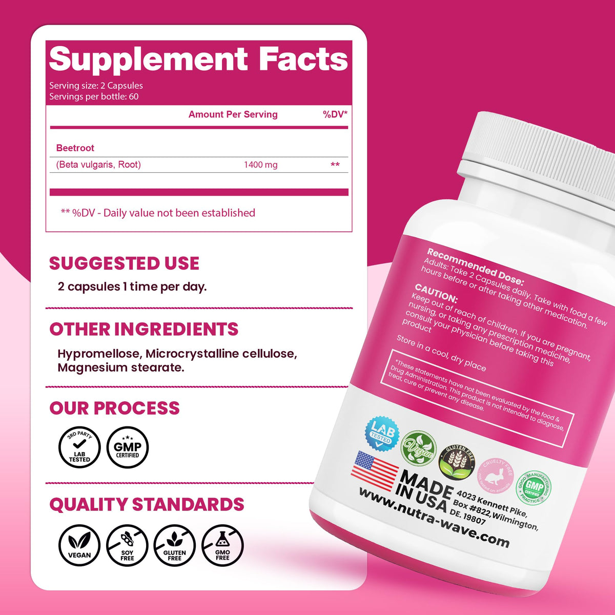 Nutra Wave 1400mg Organic Beet Root Capsules Per Serving – Nitric Oxide Booster for Men – Supports Blood Pressure, Energy, Circulation & Heart Health – Non-GMO, Vegan – 120 Capsules / 60 Day Supply - FENGGESTORE20
