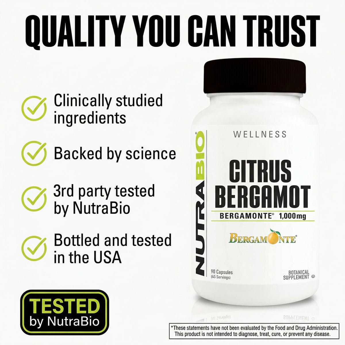 NutraBio Citrus Bergamot Bergamonte Extract Supplement, 1,000mg - May Help Promote Cardiovascular Health and Wellness, 90 Capsules - FENGGESTORE20