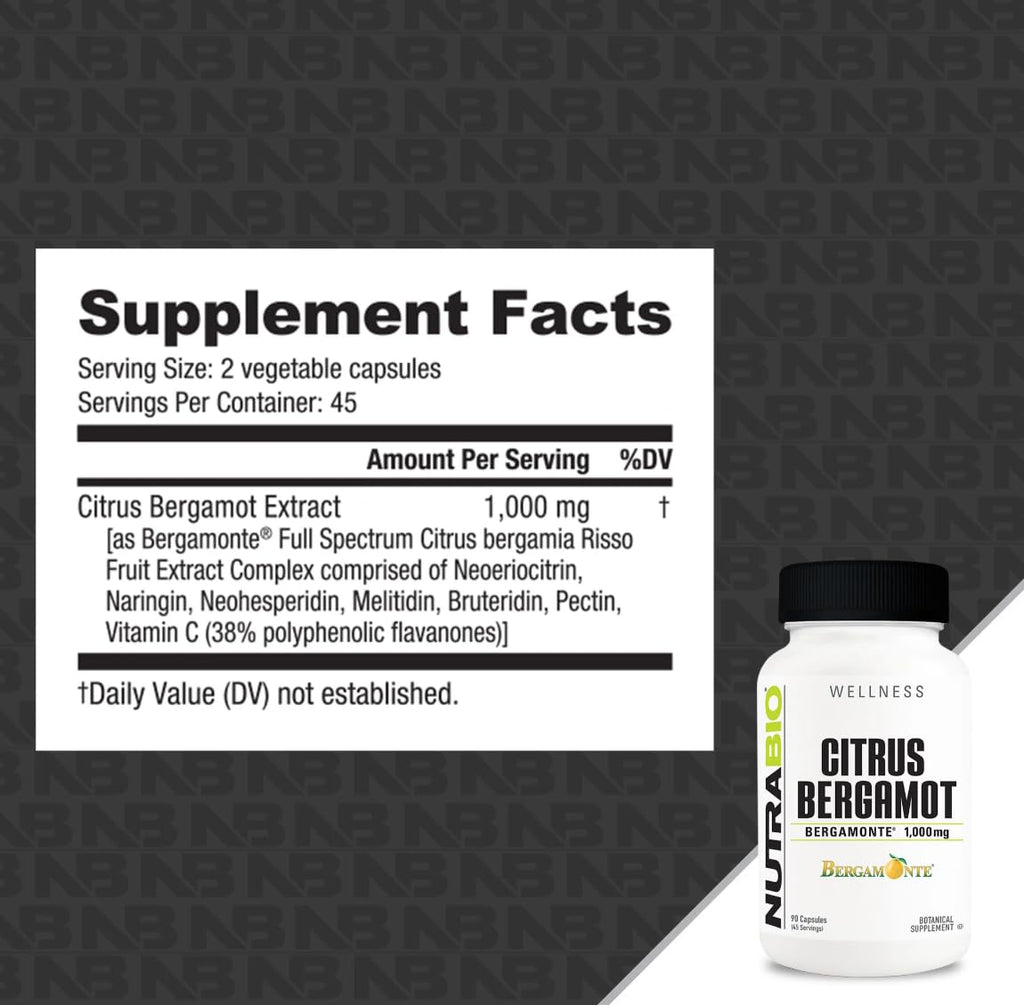 NutraBio Citrus Bergamot Bergamonte Extract Supplement, 1,000mg - May Help Promote Cardiovascular Health and Wellness, 90 Capsules - FENGGESTORE20