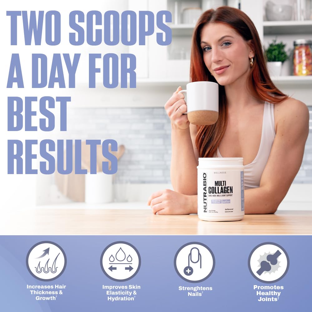 NutraBio Multi Collagen Powder - Hydrolyzed Collagen Peptides for Glowing Hair & Skin - Grass-Fed - Collagen Powder for Women and Men - 40 Servings- Unflavored - FENGGESTORE20
