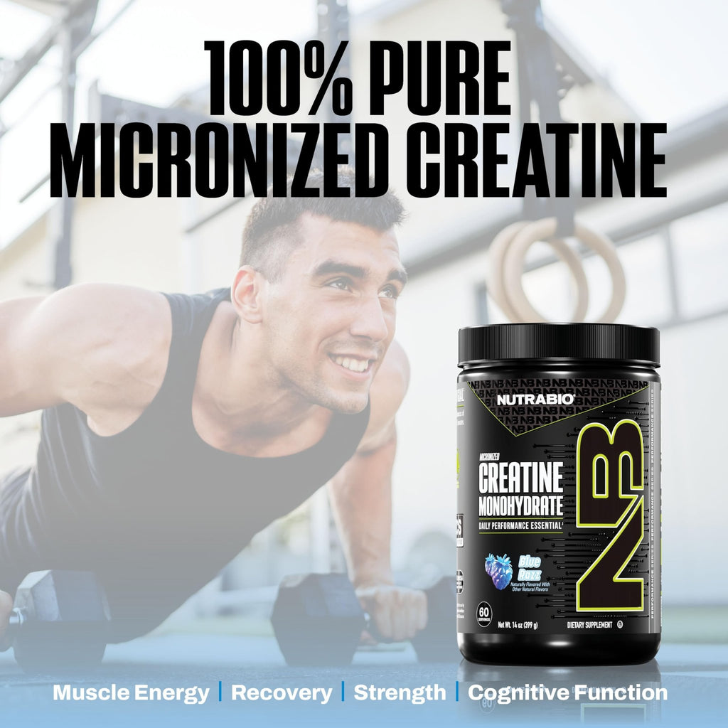 NutraBio Pure Micronized Creatine Monohydrate Powder Supplement, Blue Razz (300 g) - Supports Bulk Muscle Energy, Recovery, and Strength - HPLC Tested Creatine Powder Supplement for Men and Women - FENGGESTORE20