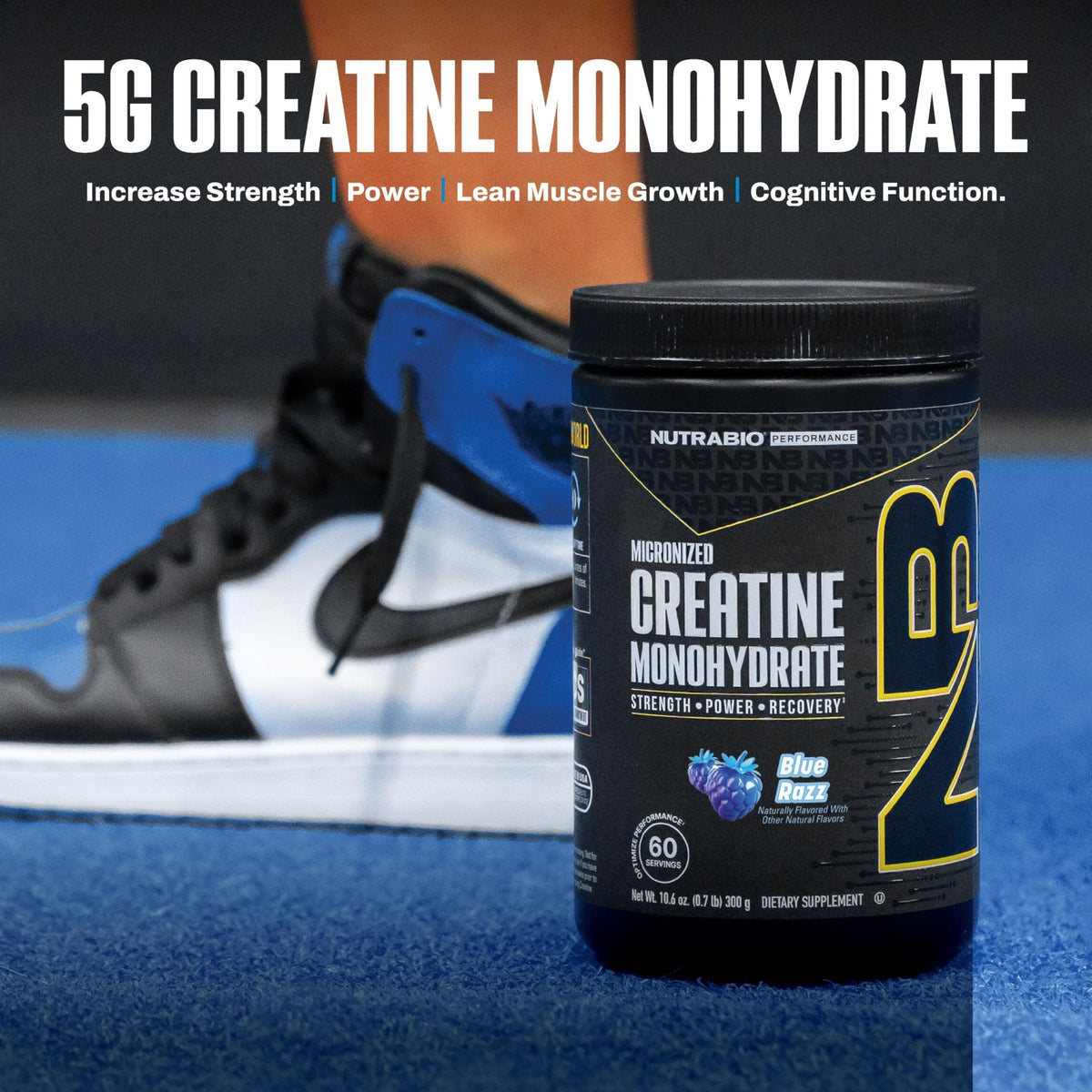 NutraBio Pure Micronized Creatine Monohydrate Powder Supplement, Blue Razz (300 g) - Supports Bulk Muscle Energy, Recovery, and Strength - HPLC Tested Creatine Powder Supplement for Men and Women - FENGGESTORE20