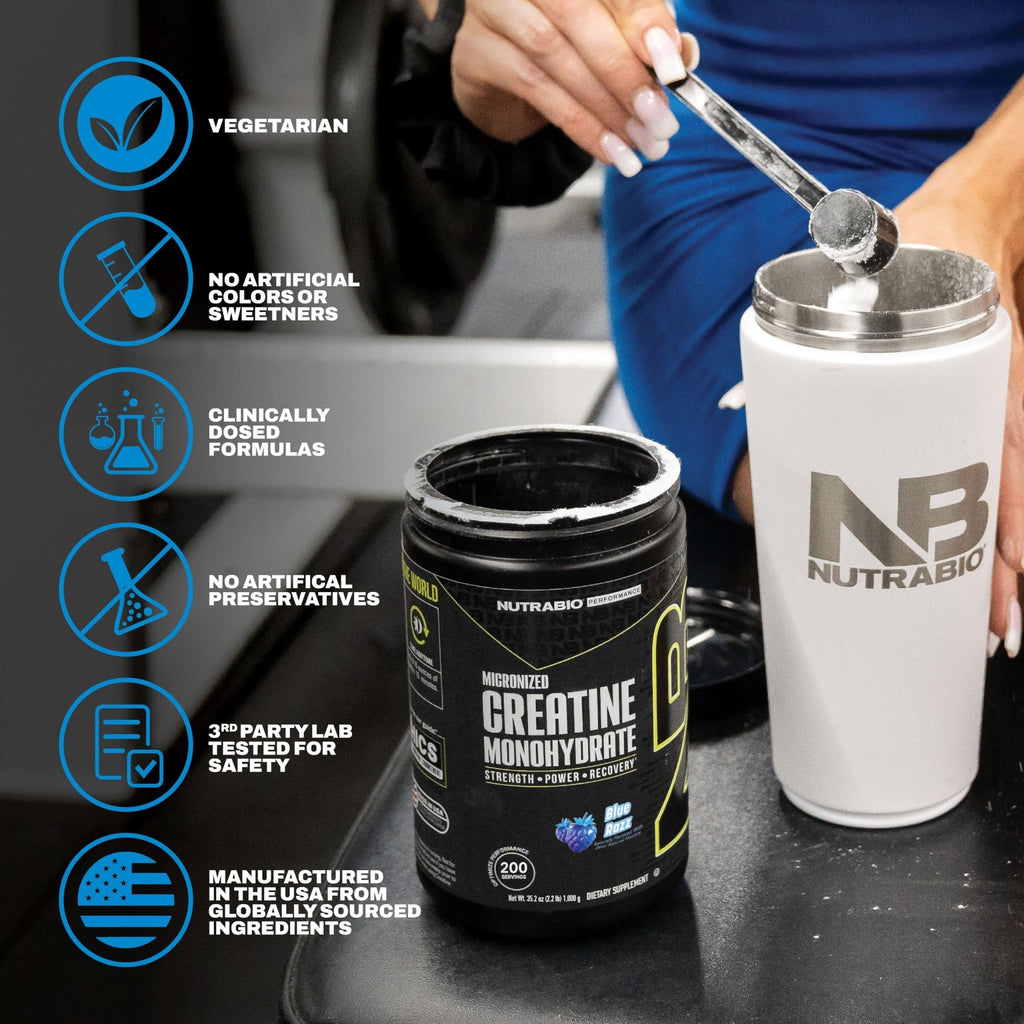 NutraBio Pure Micronized Creatine Monohydrate Powder Supplement, Blue Razz (300 g) - Supports Bulk Muscle Energy, Recovery, and Strength - HPLC Tested Creatine Powder Supplement for Men and Women - FENGGESTORE20