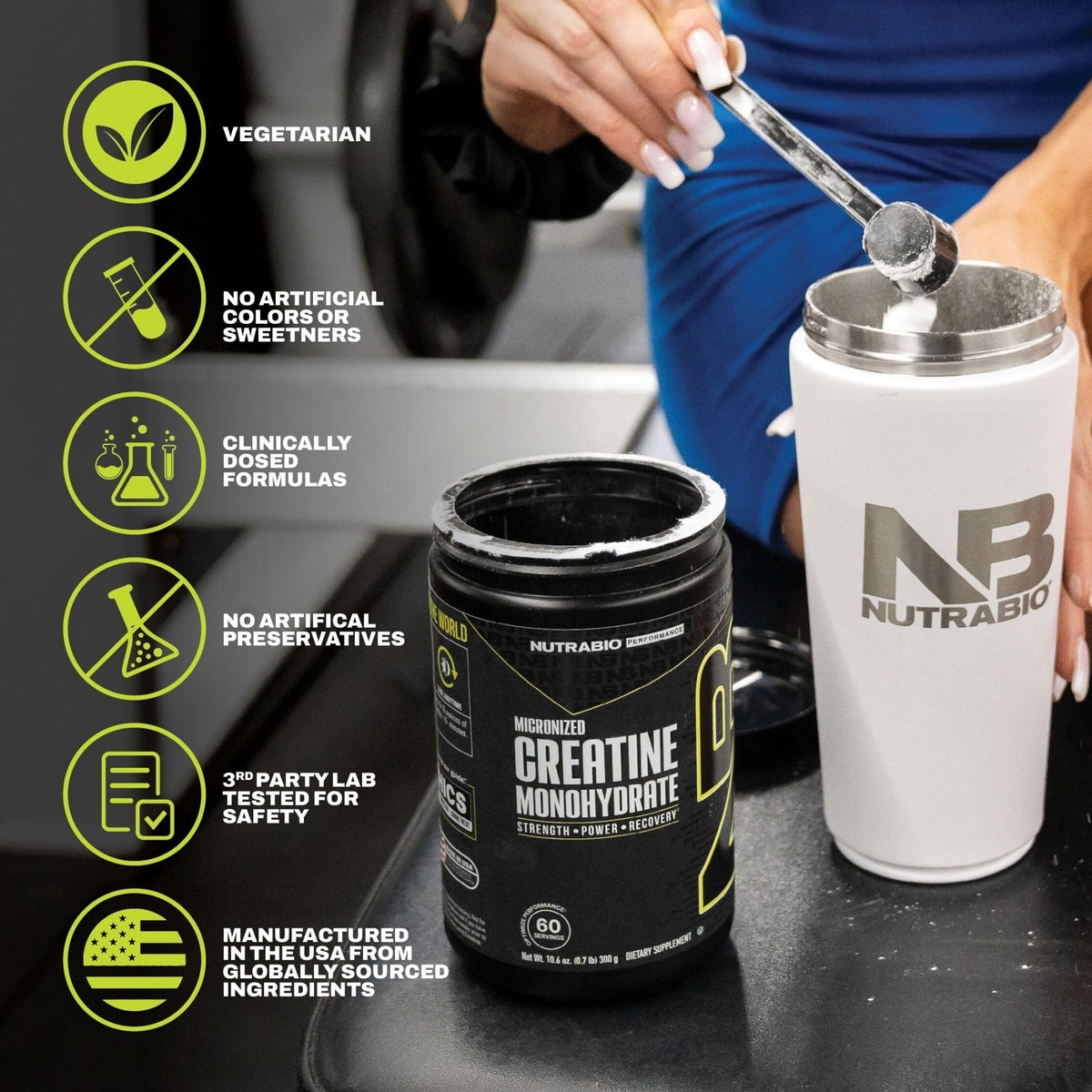 NutraBio Pure Micronized Creatine Monohydrate Powder Supplement, Unflavored, (300 g) - Supports Bulk Muscle Energy, Recovery, and Strength - HPLC Tested Creatine - FENGGESTORE20