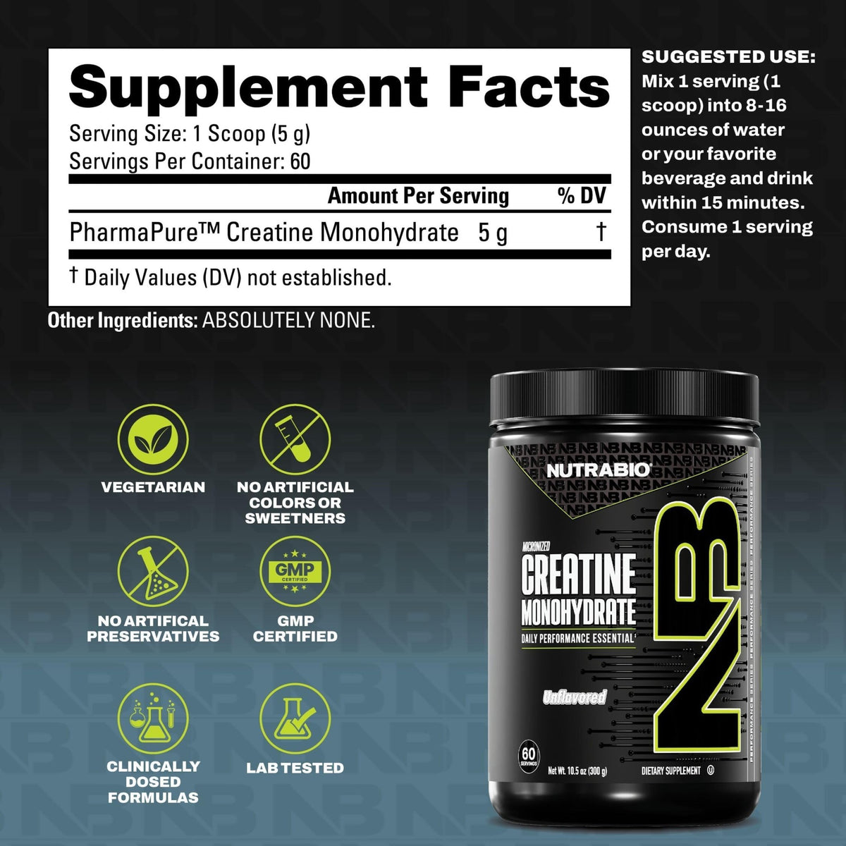 NutraBio Pure Micronized Creatine Monohydrate Powder Supplement, Unflavored, (300 g) - Supports Bulk Muscle Energy, Recovery, and Strength - HPLC Tested Creatine - FENGGESTORE20