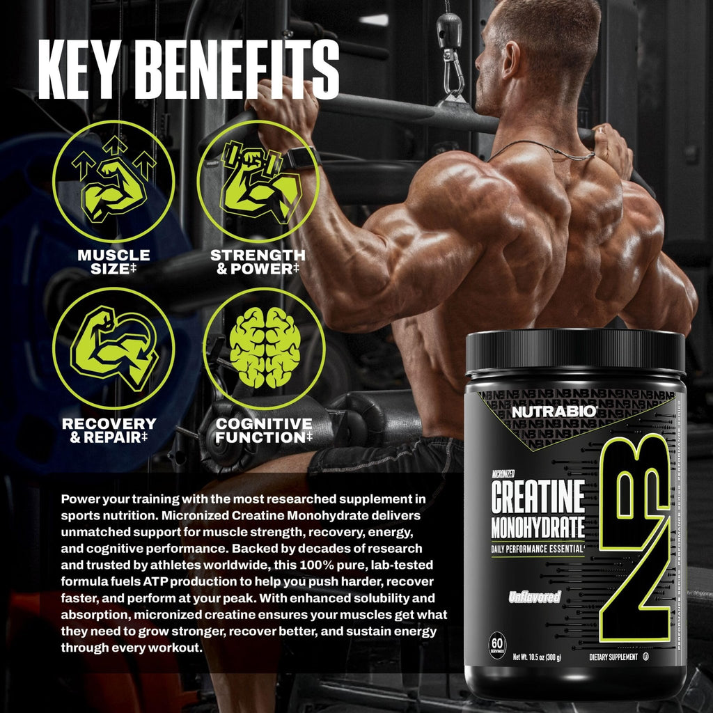 NutraBio Pure Micronized Creatine Monohydrate Powder Supplement, Unflavored, (300 g) - Supports Bulk Muscle Energy, Recovery, and Strength - HPLC Tested Creatine - FENGGESTORE20