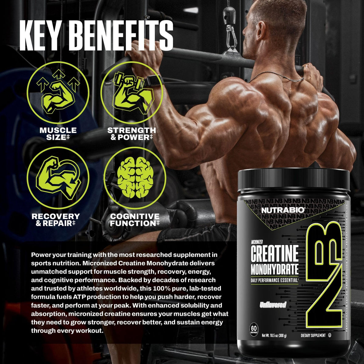 NutraBio Pure Micronized Creatine Monohydrate Powder Supplement, Unflavored, (300 g) - Supports Bulk Muscle Energy, Recovery, and Strength - HPLC Tested Creatine - FENGGESTORE20