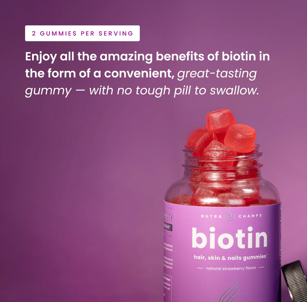 NutraChamps (2 Pack) Biotin Gummies 10,000mcg [High Potency] for Healthy Hair, Skin & Nails for Adults & Kids - 5000mcg in Each Gummy Vitamin - Vegan, Non-GMO - FENGGESTORE20