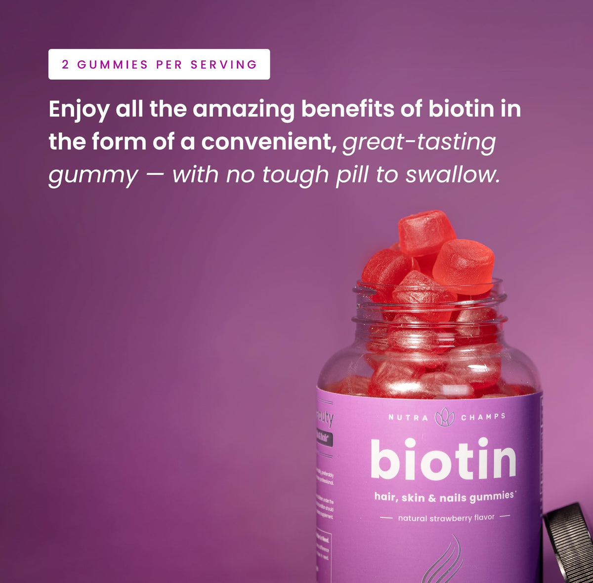 NutraChamps (2 Pack) Biotin Gummies 10,000mcg [High Potency] for Healthy Hair, Skin & Nails for Adults & Kids - 5000mcg in Each Gummy Vitamin - Vegan, Non-GMO - FENGGESTORE20