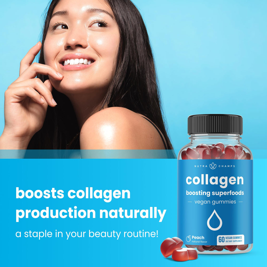 NutraChamps Collagen Boosting Gummies, Collagen Booster Gummy for Natural Collagen Production, Vegan Pectin Supplements Chews for Women & Men, - FENGGESTORE20