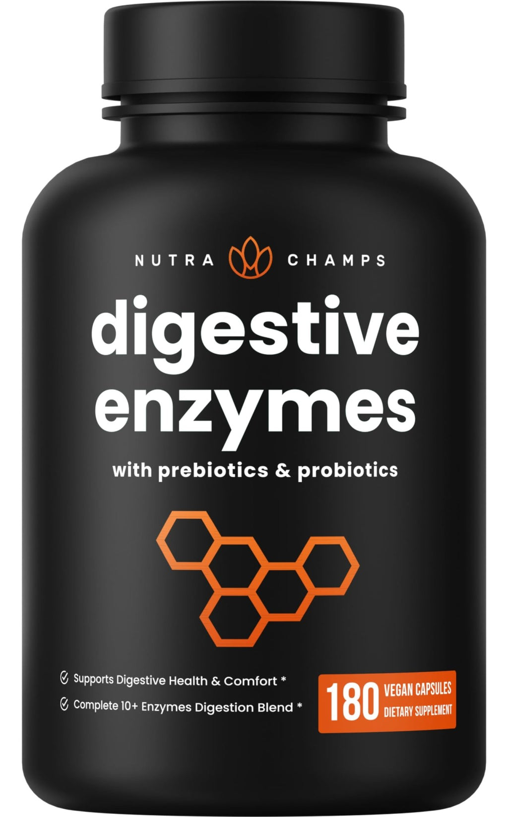 NutraChamps Digestive Enzymes with Probiotics and Prebiotics for Women & Men - 180 Vegan Capsules with Bromelain for Bloating & Optimal Gut Health - FENGGESTORE20